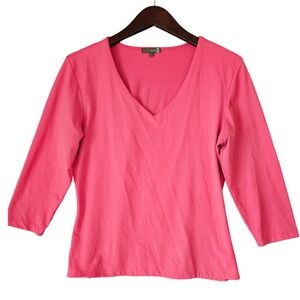 Judy P Pink V Neck 3/4 Sleeve T Shirt Top Women's Large